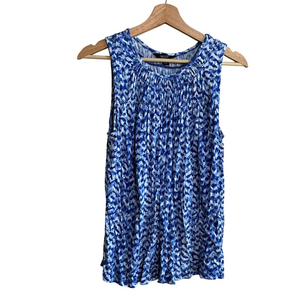 Simply Vera Vera Wang blue white patterned ruched tank top women's size medium